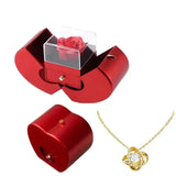Fashion Jewelry Box Red Apple Christmas Gift Necklace Eternal Rose for Girls Mother's Day Valentine's Day Gifts with Artificial Flower Rose Flower Jewelry Box 